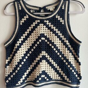 Navy and Cream Crochet Tank Top